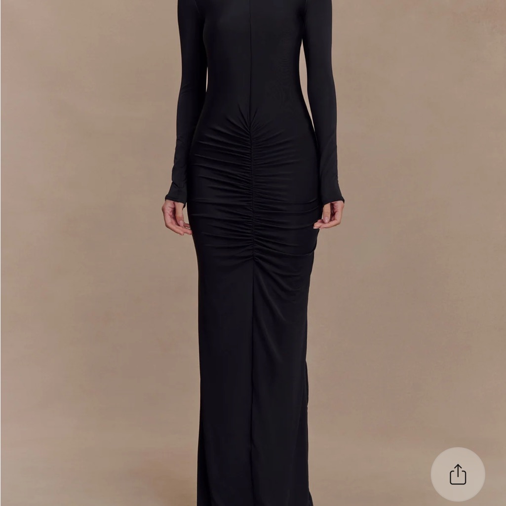 Meshki Black Long Sleeve Ruched Maxi Dress